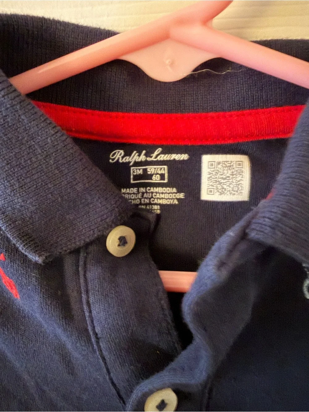 Ralph Lauren Navy Polo Romper with Red Trim and Multicolor Pony 3 mo